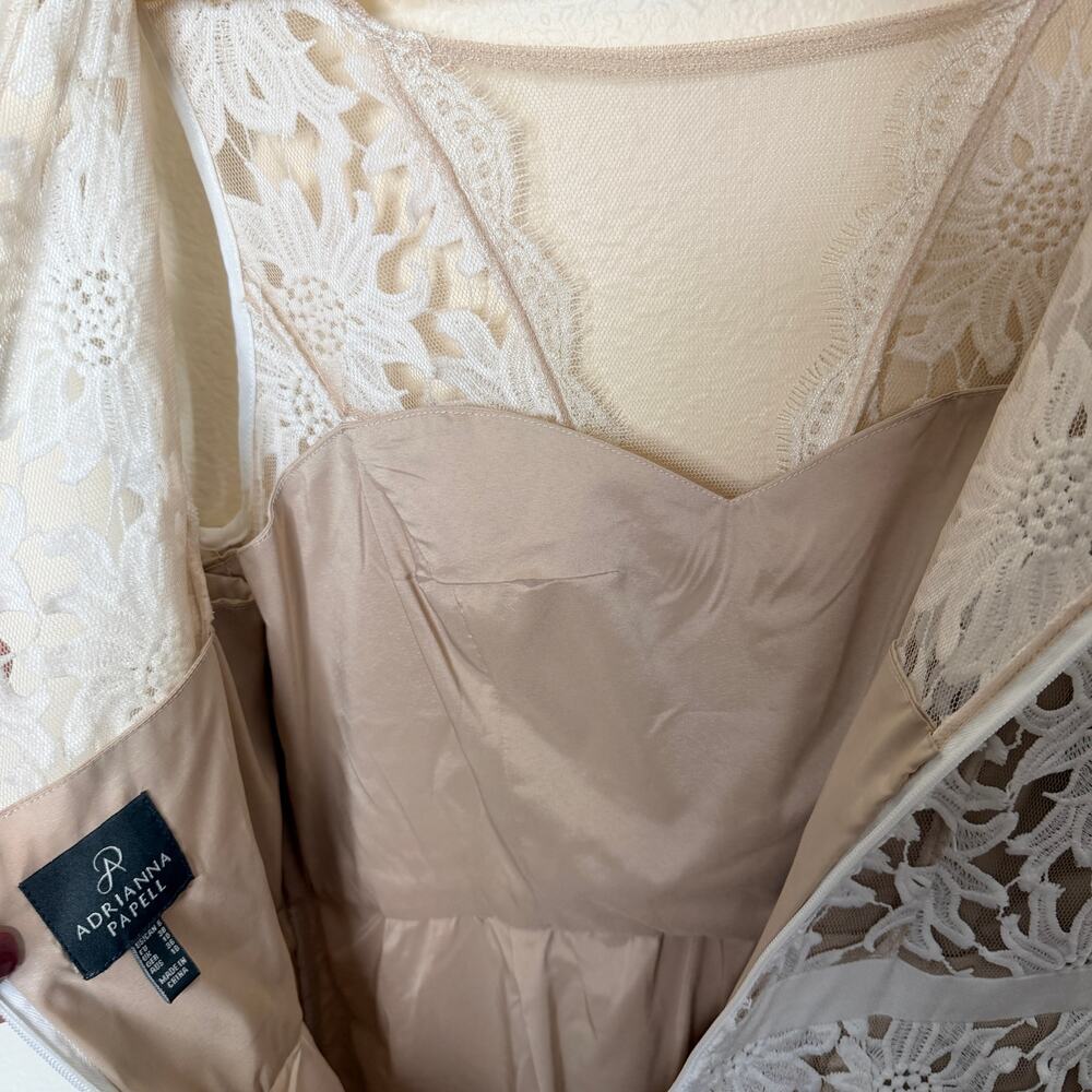 Adrianna Papell Illusion Floral Lace Fit and Flare Ivory Dress 6 - Picture 6 of 10